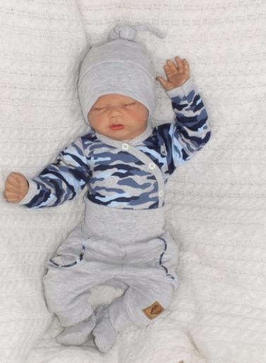 Z&Z 3-dílná soupravička body, polodupačky a čepička Army - šedá - 56 (1-2m)