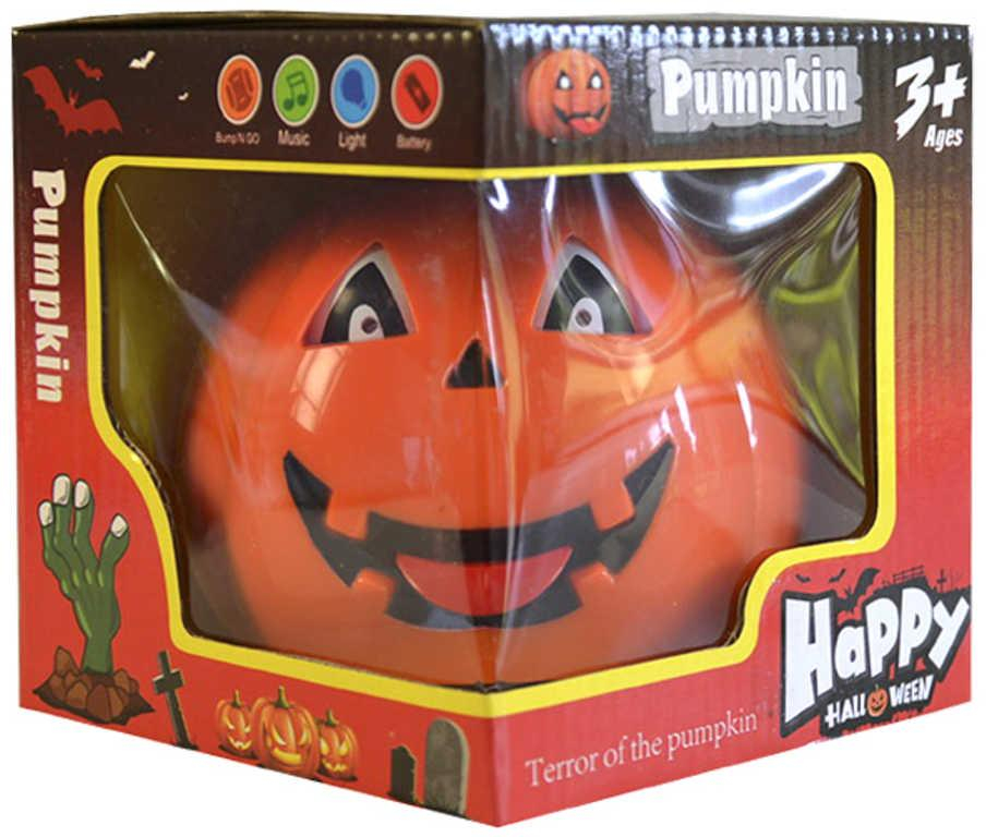 Dýně oranžová dekorace Halloween 12cm na baterie Světlo Zvuk plast