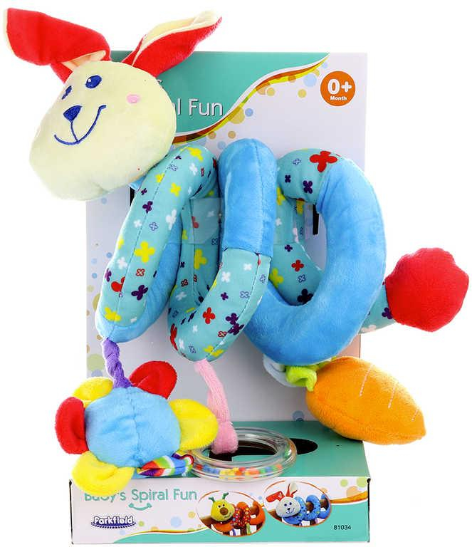 PLYŠ Baby spirála zajíček chrastítko s aktivitami na postýlku pro miminko