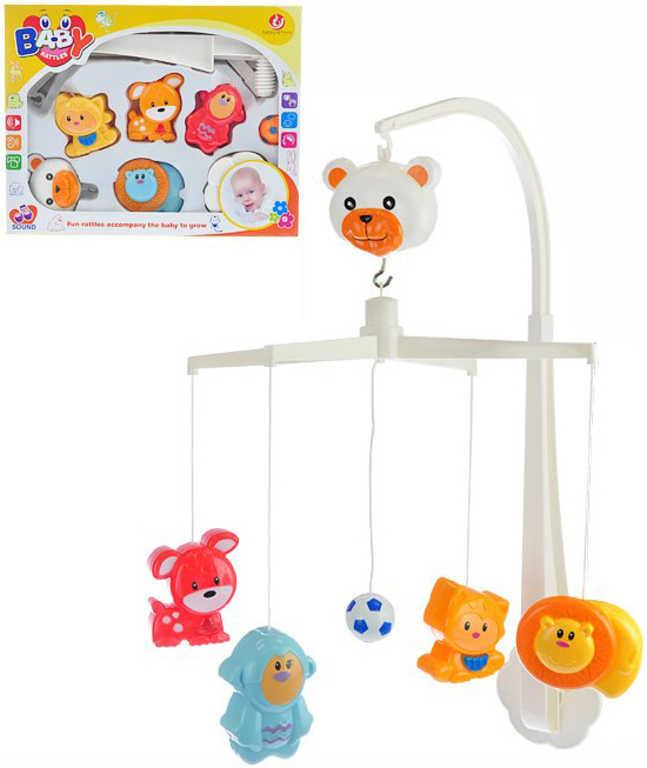 Kolotoč baby nad postýlku zvířátka na natažení na baterie Zvuk pro miminko